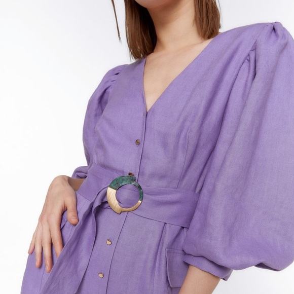 NEW! Uterque Puff Sleeve Linen Dress - Picture 3 of 16